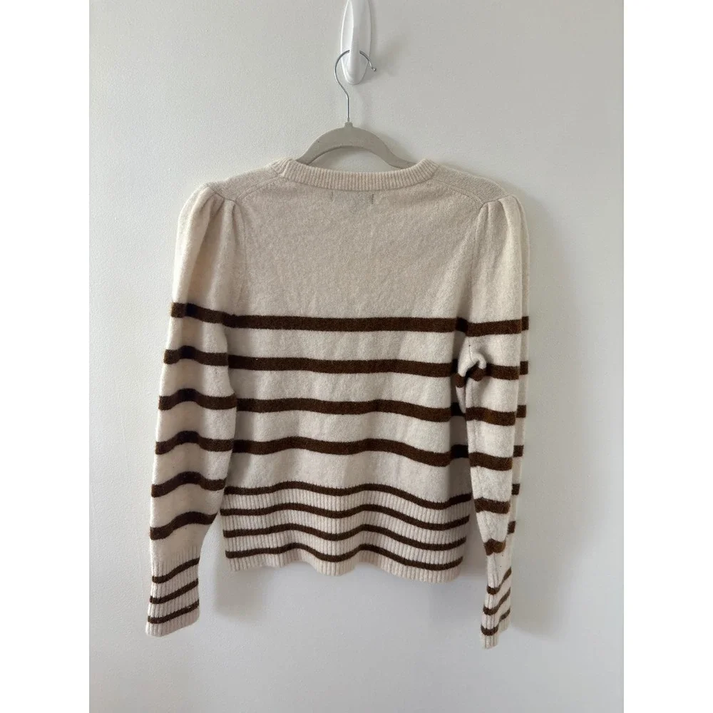 Banana Republic Striped Puff Sleeve Sweater Cream Brown Wool Alpaca Blend‎ M